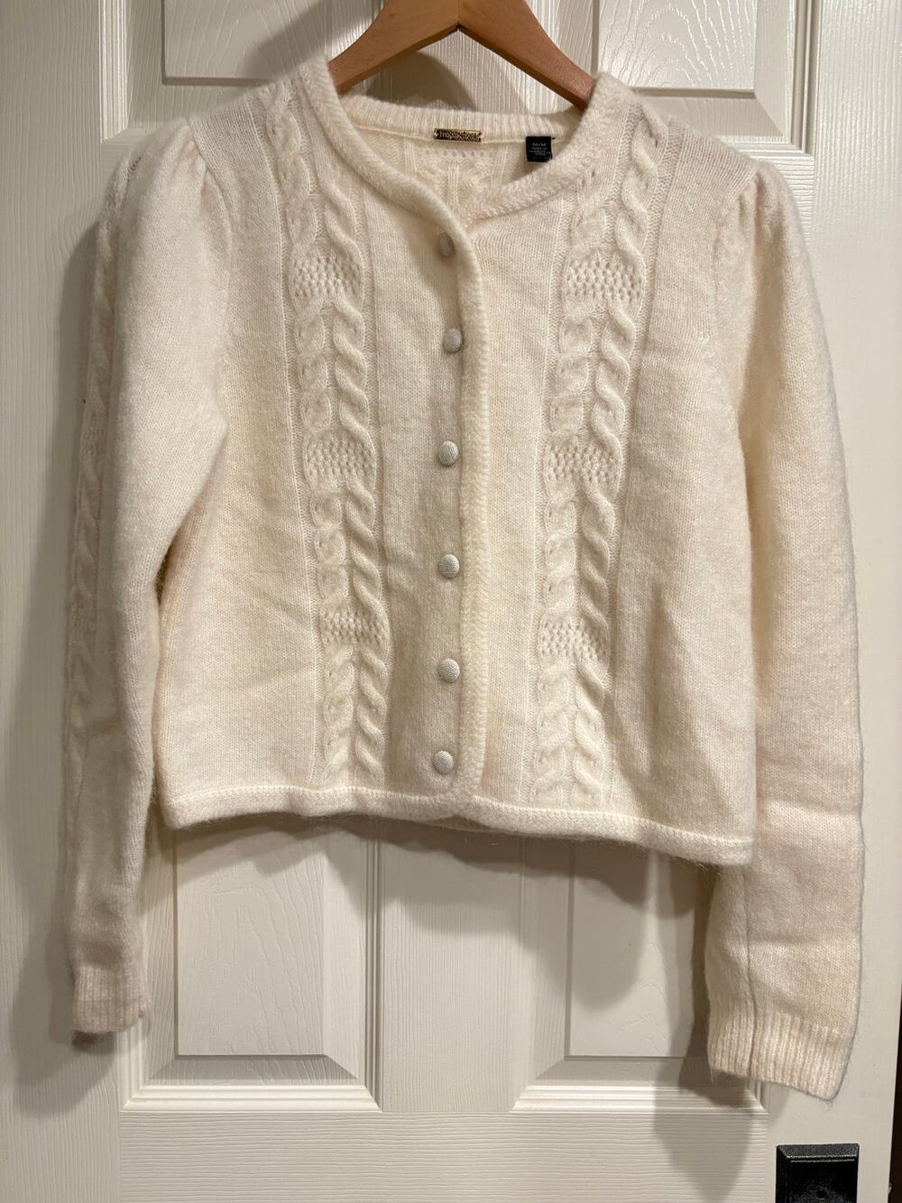 MAGASCHONI Merino Wool Mohair Cream Cable Knit Sweater Size Medium Quiet Luxury